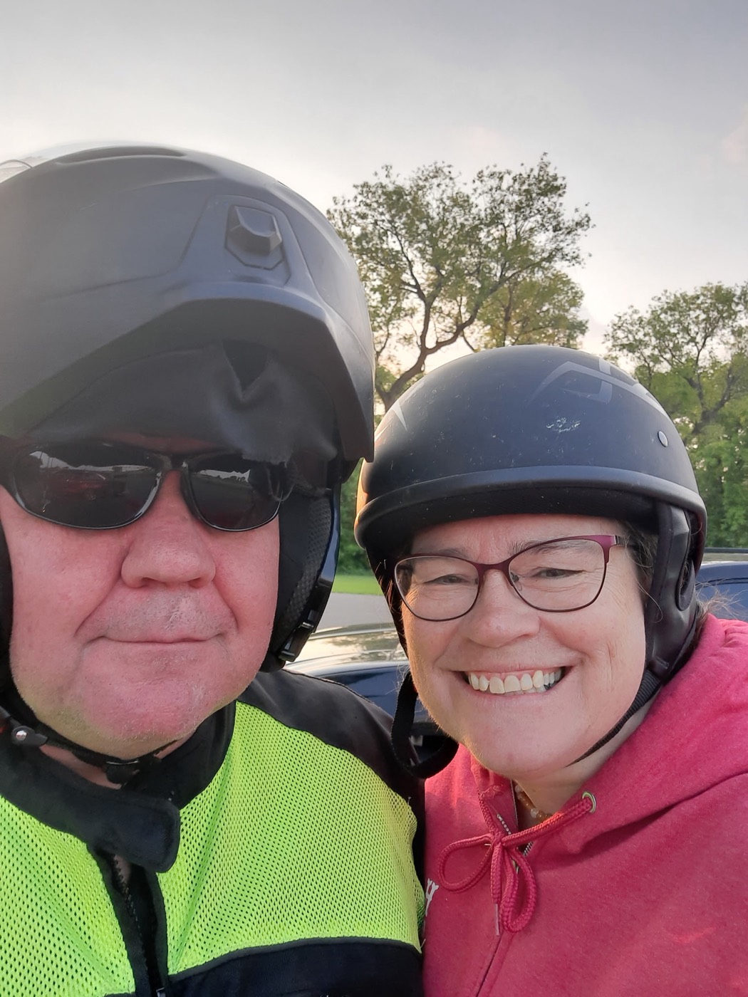 Toby Leonard in a helmet and high-visibility riding jacket before a ride